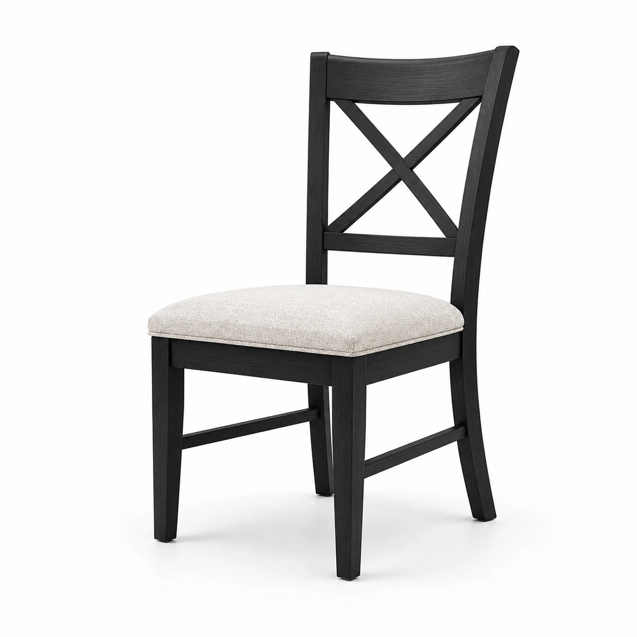 Sedia da pranzo in legno nero con seduta in tessuto beige
