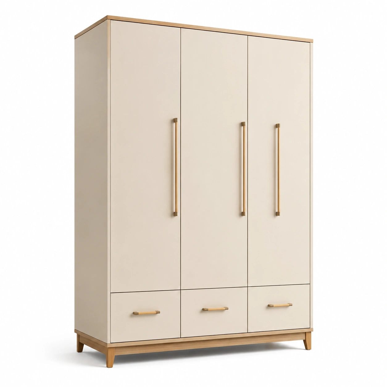 Armadio a 3 ante con cassetti in legno e metallo beige