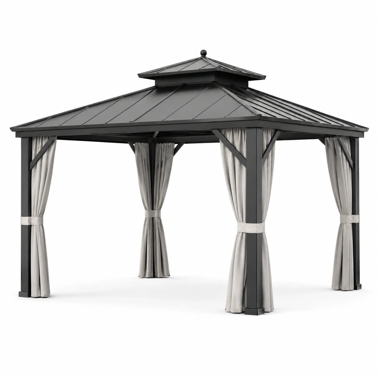 Gazebo in metallo nero 300x400 cm con tende in poliestere