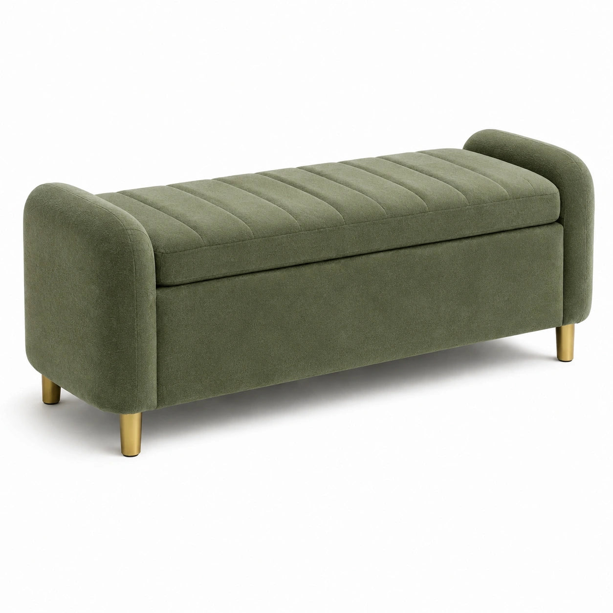 Panca in Tessuto con Contenitore e Gambe in Metallo Verde 120x40x45 cm