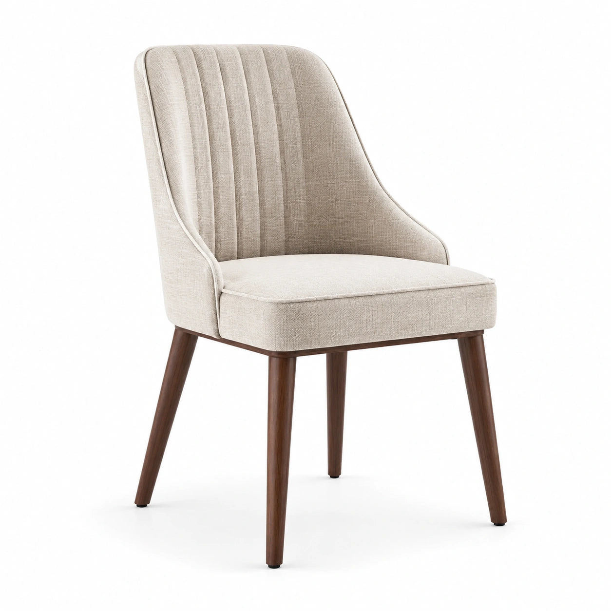 Sedia in Tessuto di Poliestere Beige con Gambe in Legno Massello