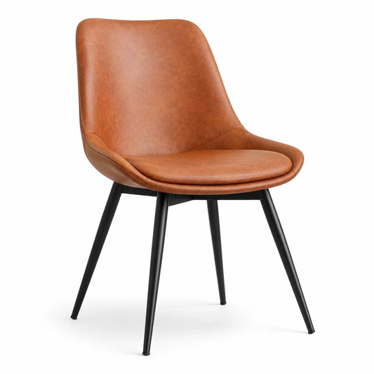 Sedia Marrone in Pelle PU con Gambe in Acciaio