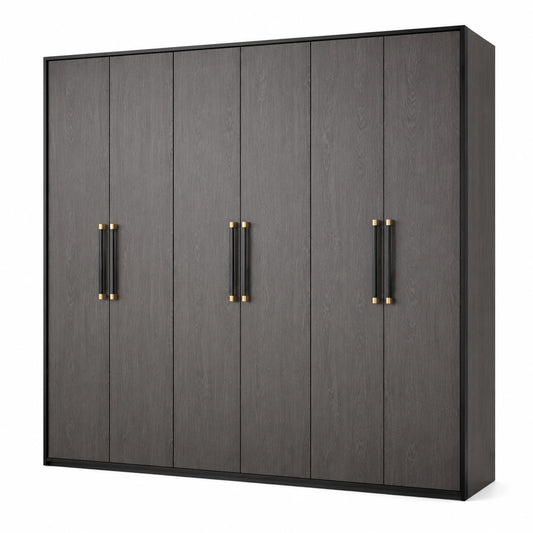 Armadio a 5 Ante in Legno di Rovere con Maniglie Metalliche, Grigio 200x160x60 cm