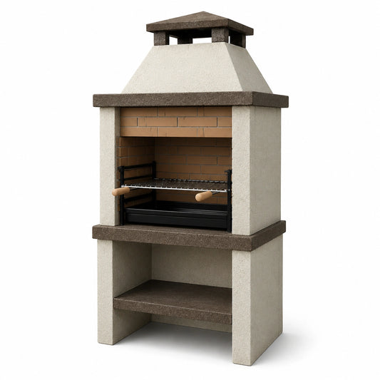 Barbecue in cemento e mattoni beige/marrone 210x90x70cm