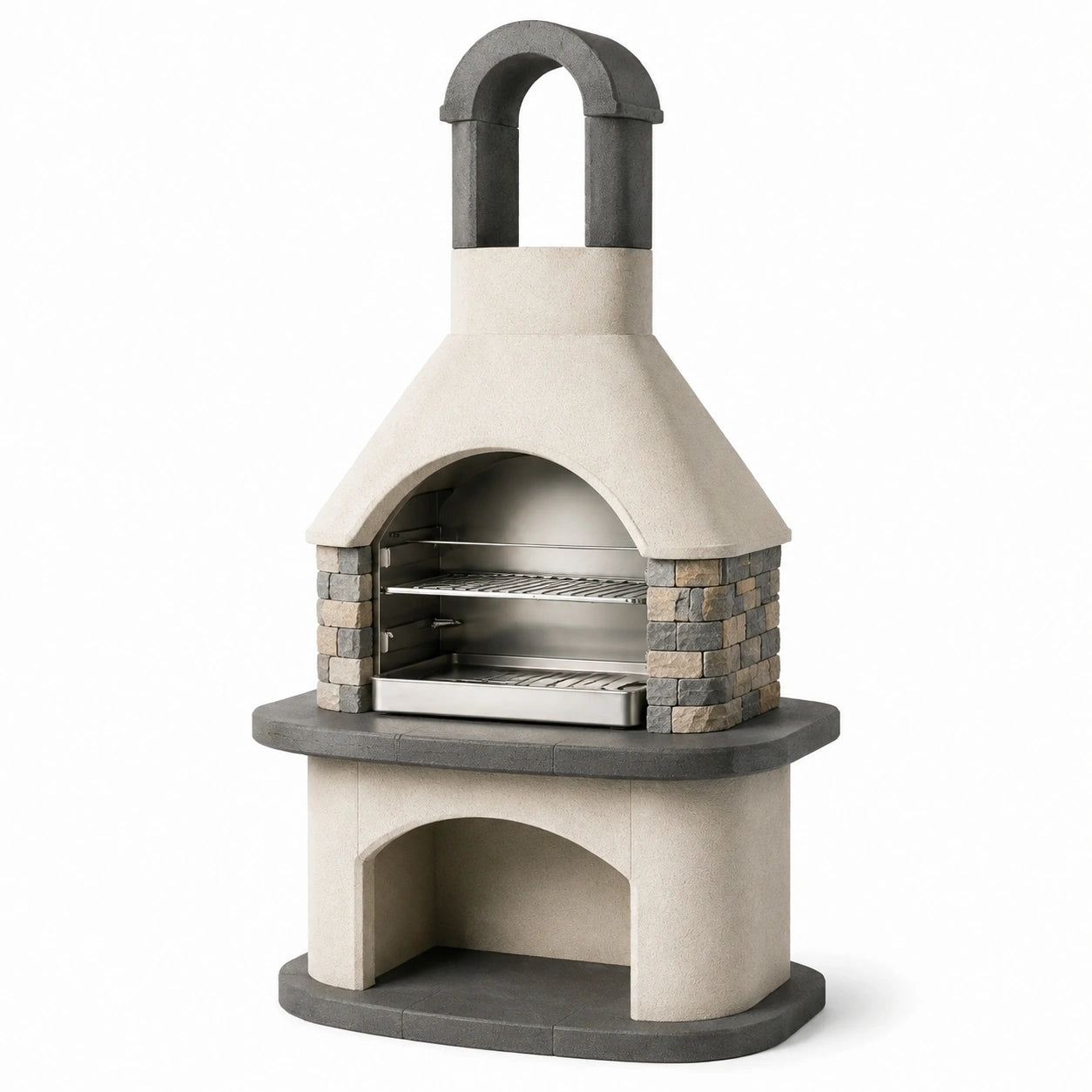 Barbecue esterno in pietra naturale e acciaio inox con camino
