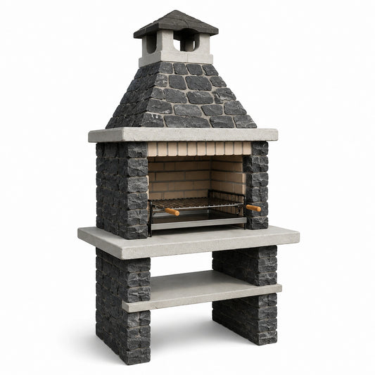 Barbecue in pietra naturale e cemento, 170x110x65 cm