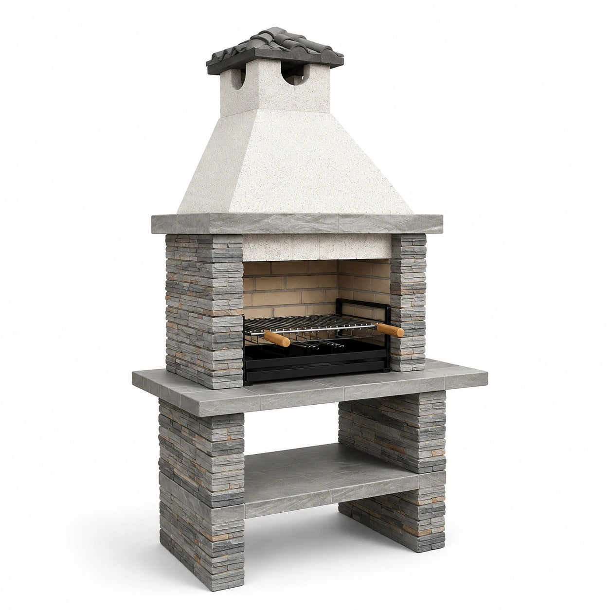Barbecue in Pietra Naturale e Acciaio Grigio 120x60x210 cm