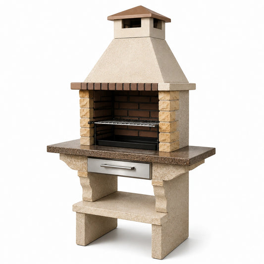 Barbecue da giardino in cemento con griglia in acciaio inox