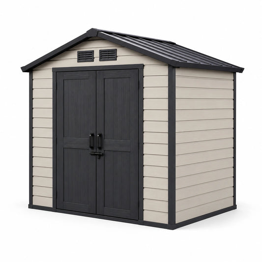 Capanno da Giardino in Resina Beige e Grigio 185x152x226cm