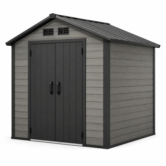 Casetta da giardino in plastica grigio/nero 200x195x225 cm