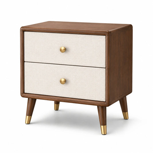 Comodino in legno e lino con 2 cassetti 45x35x55 cm