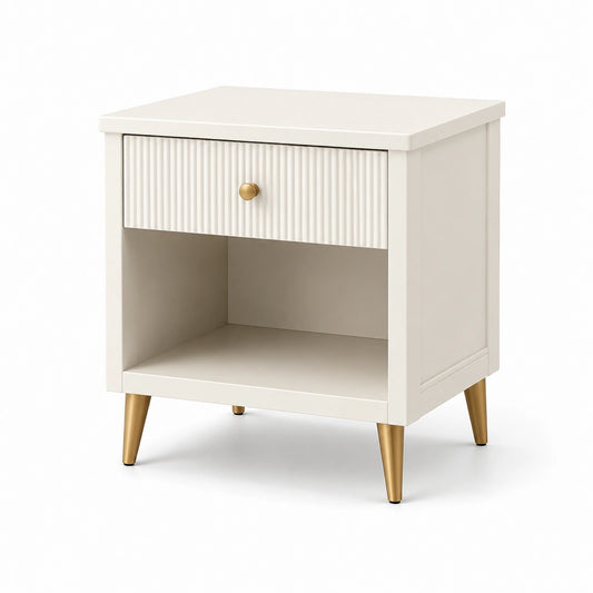 Comodino in Legno Bianco con Gambe in Metallo
