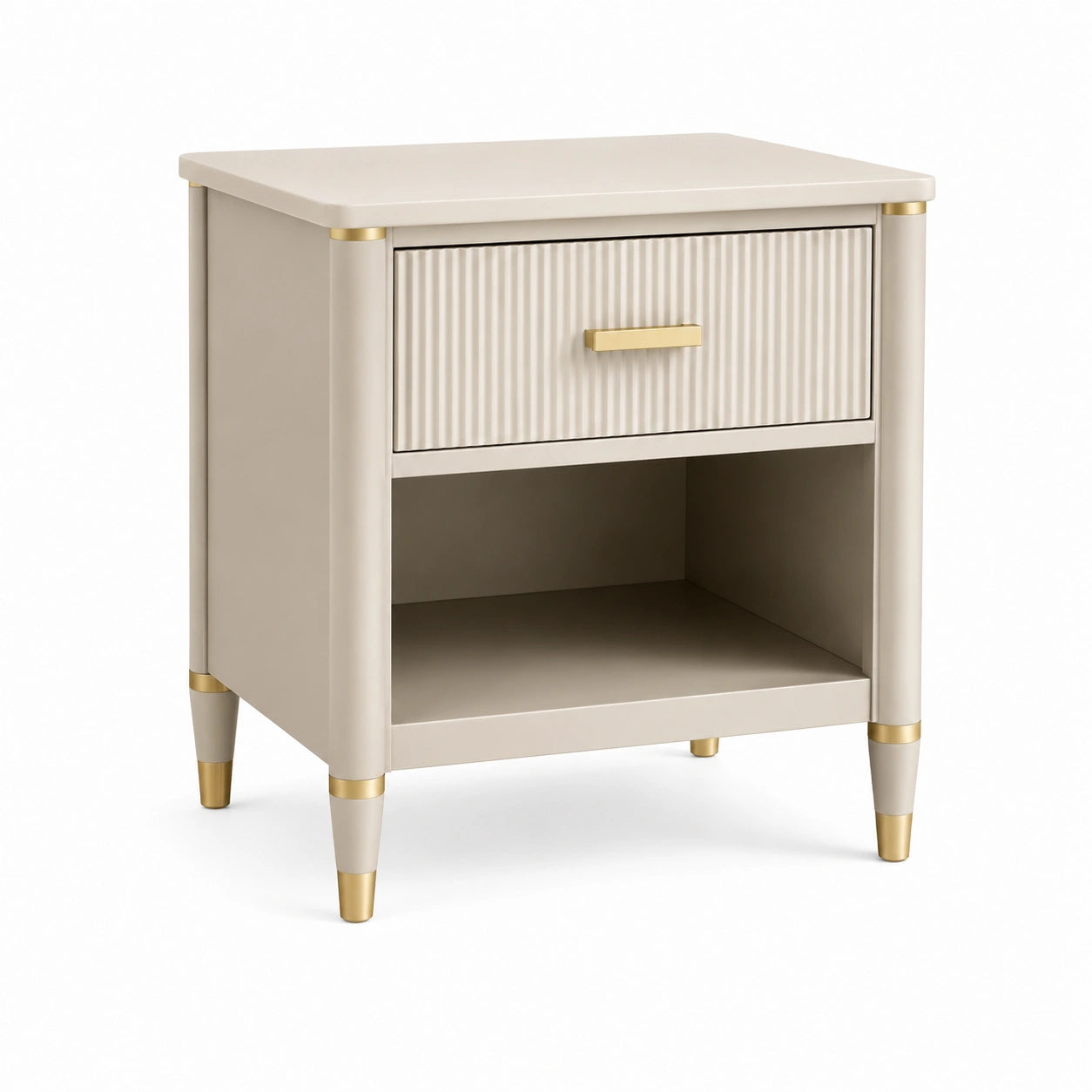 Comodino beige in legno MDF con cassetto e vano aperto 40x30x55 cm