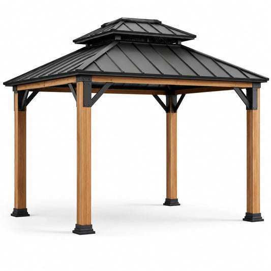 Gazebo in legno e acciaio zincato nero