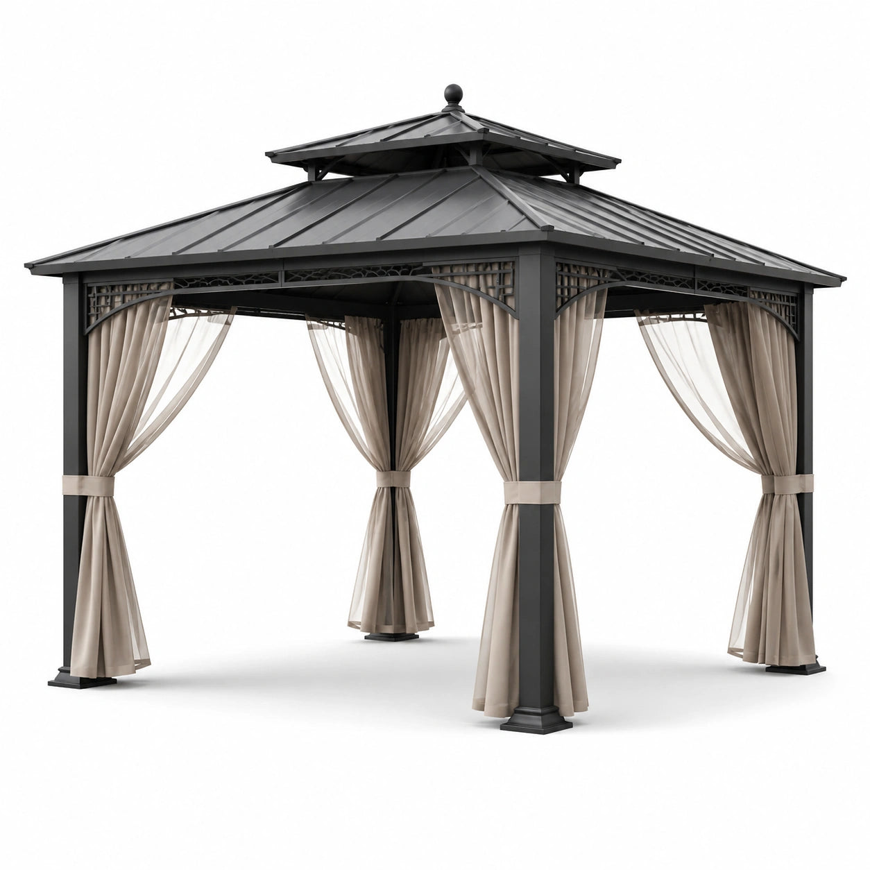 Gazebo in alluminio e acciaio con tende in poliestere beige