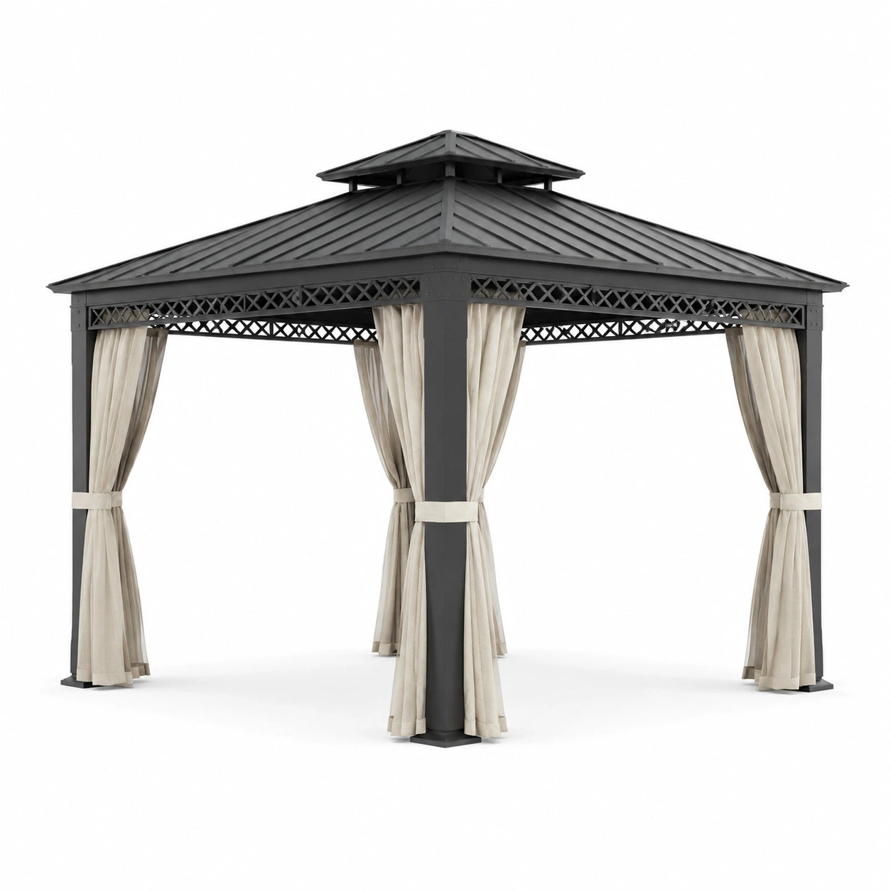 Gazebo in metallo con tende in tessuto poliestere, 3x3 m