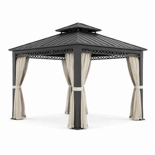 Gazebo in metallo con tende in tessuto poliestere, 3x3 m