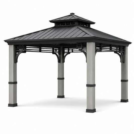 Gazebo Quadrato in Alluminio e Acciaio Grigio Antracite 350x350 cm