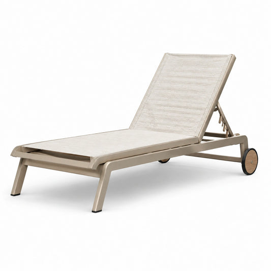 Sdraio da giardino in alluminio e tessuto beige con ruote