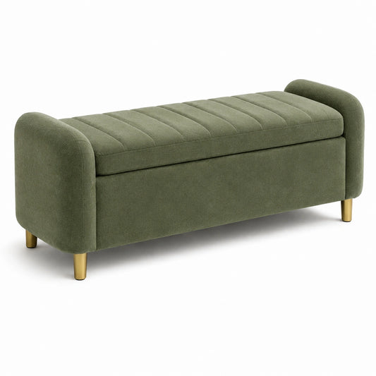 Panca in Tessuto con Contenitore e Gambe in Metallo Verde 120x40x45 cm